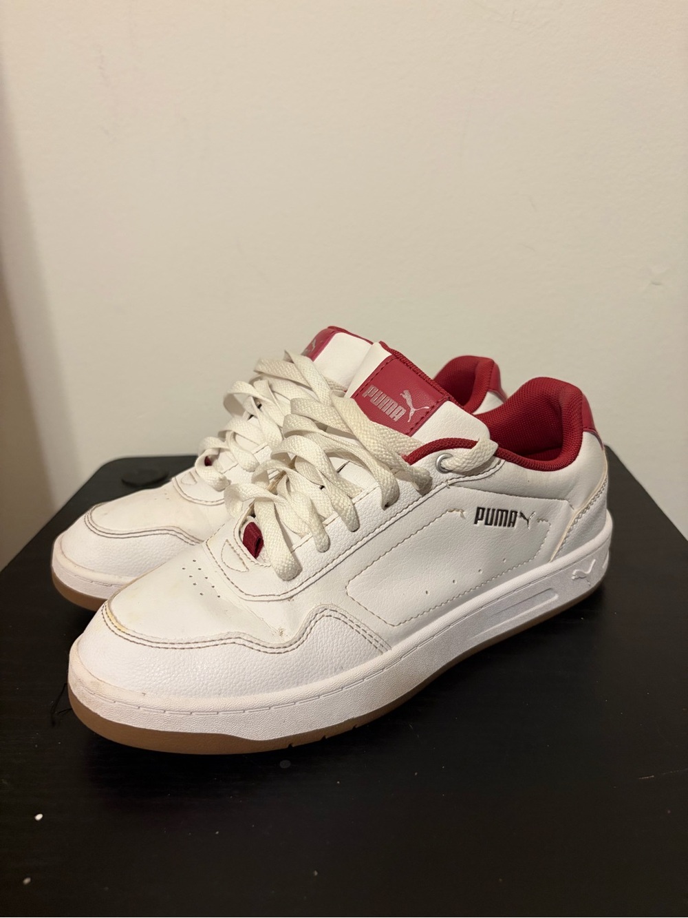 Puma Kids White Sneakers with Red Accents
